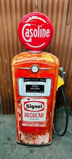 1958 Signal Gasoline American gas pump with original patina.