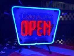 open neon sign (come in we’re open) 40x33cm