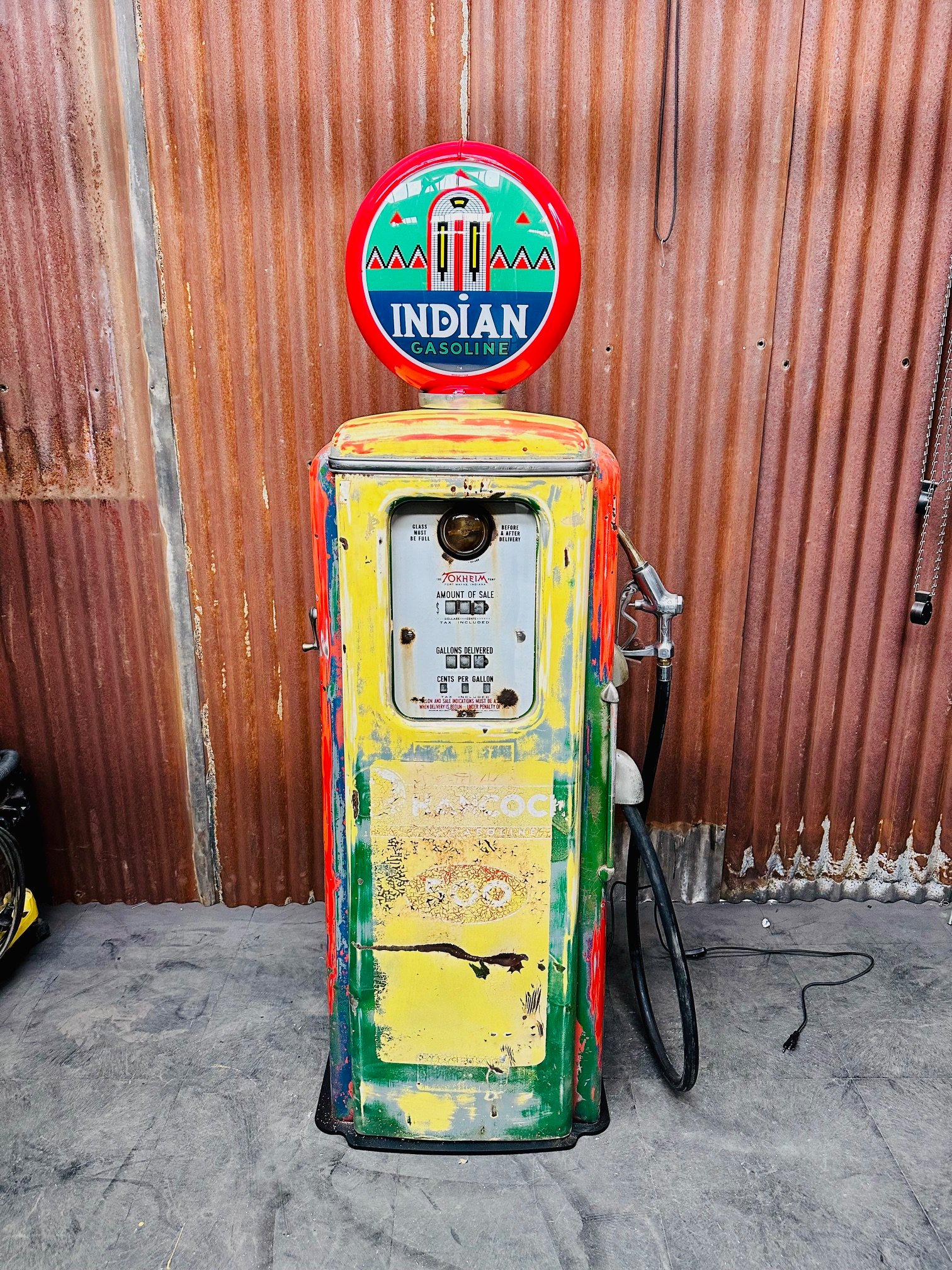 American Indian Gasoline gas pump with original patina - Image 6