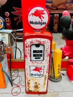 Vintage 1954 Mobilgas American gas pump with original patina.